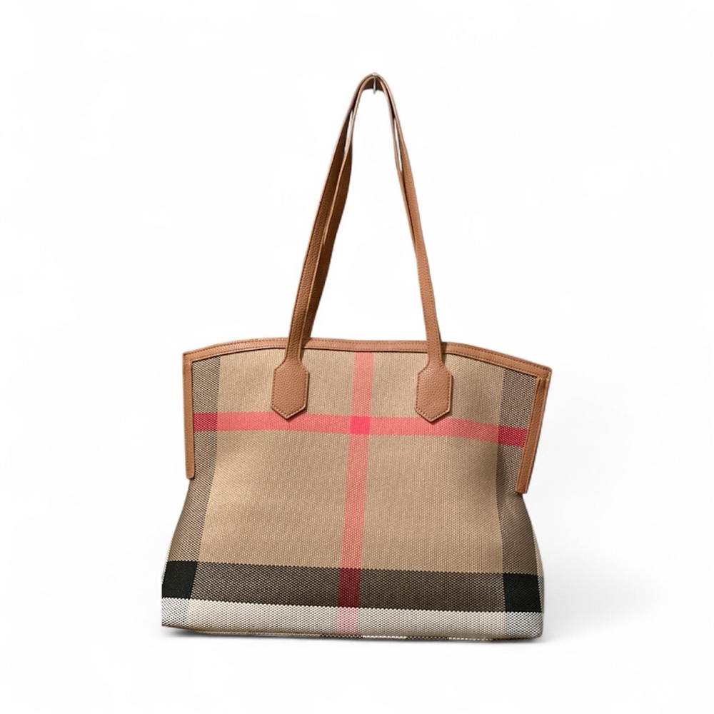 Elegant Tan and Red Checkered Tote Bag